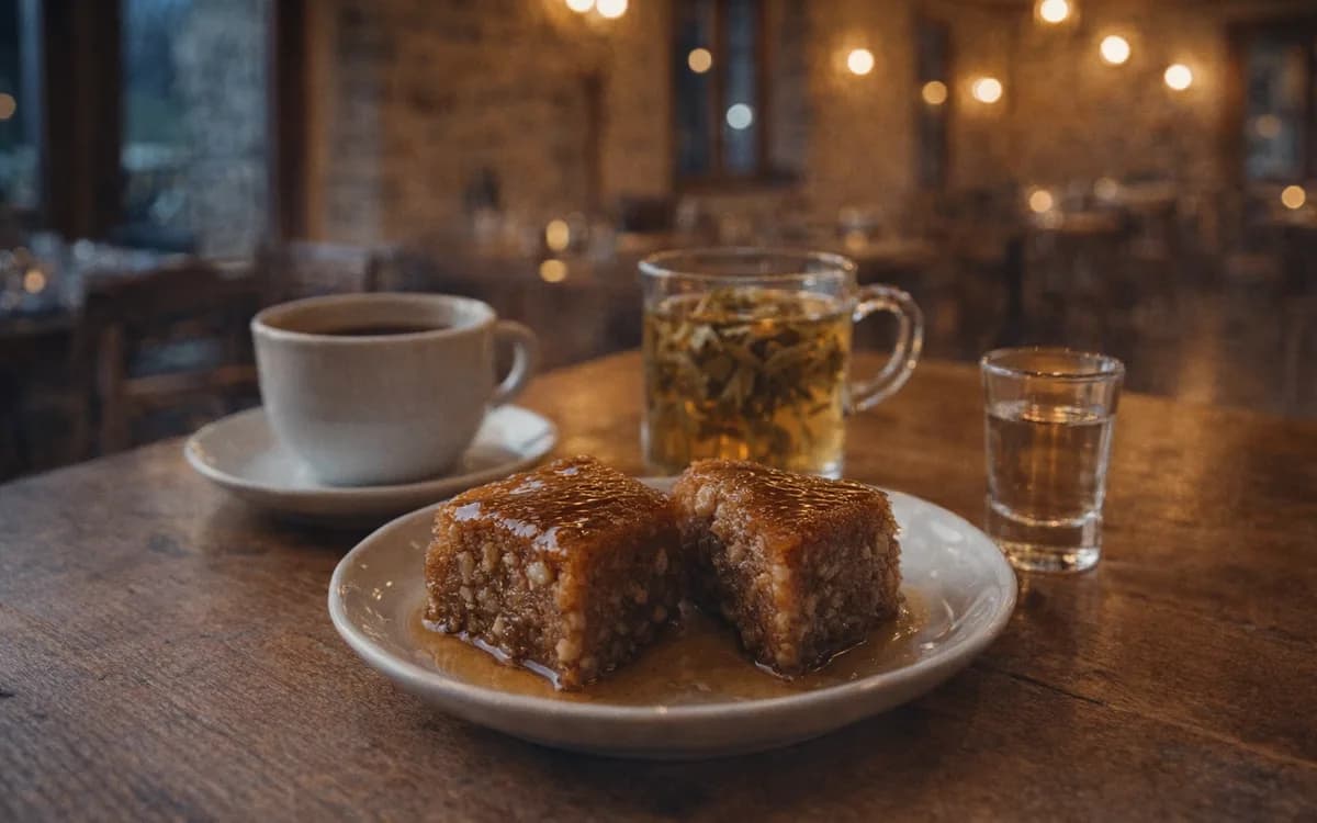 Shëndetlie recipe serving with coffee, mountain tea, and raki at Bujtina Çupa
